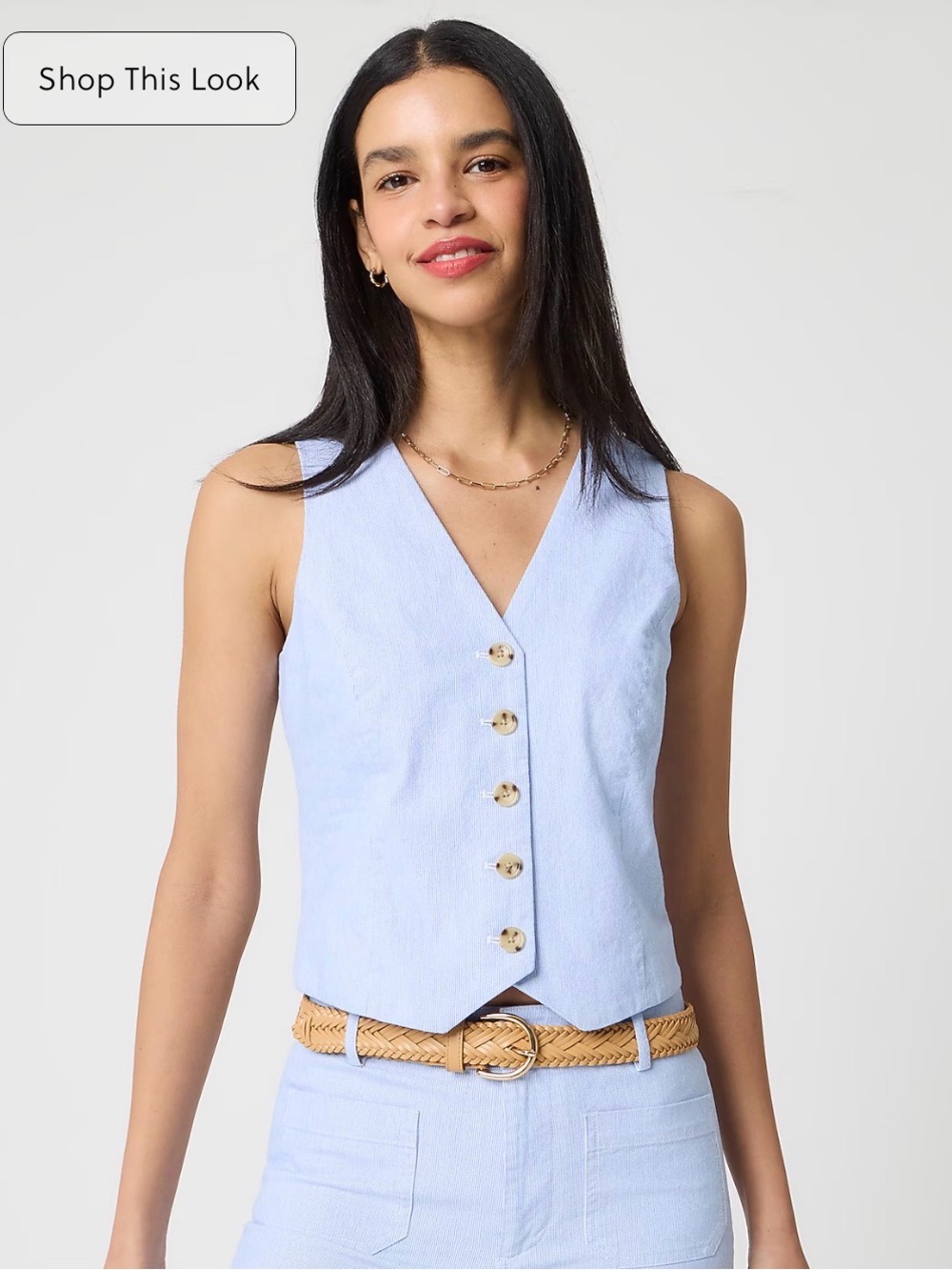 NWT Summer 2026 J Crew Lizzie Light Blue Stripe Sleeveless Button Front Vest Top